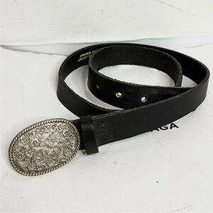 Vintage Western Leather Oval Buckle Belt